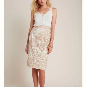 Anthropologie Beige Patterned A-Line Skirt